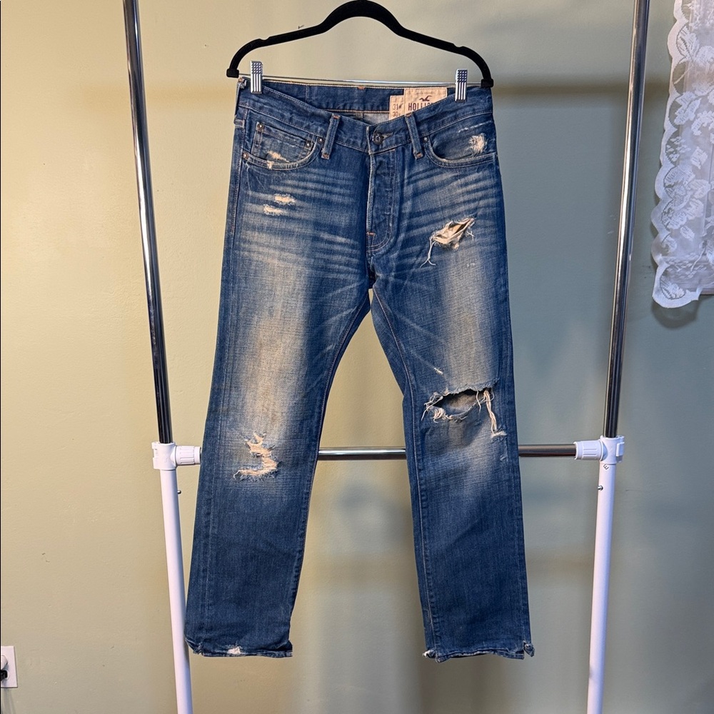 Y2K Hollister Men's Blue Straight Jeans